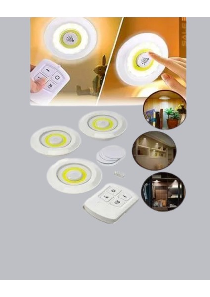 Çok Amaçlı Kullanım Için Kablosuz Yapışkanlı 3 Lü Uzaktan Kumandalı LED Spot Lamba indirimleri