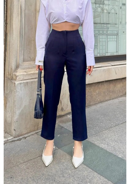 Kadın Yüksek Bel Pensli Zra Pantolon – Beyaz / Krem / Bej / Lacivert / Siyah | 36-46 Beden | Business & Ofis Kombin