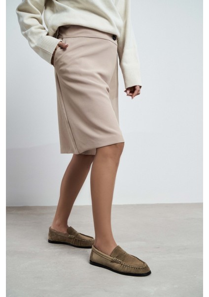 Elisha Rome Bej Hakiki Süet Düz Taban Loafer Kadın Ayakkabı fiyatları