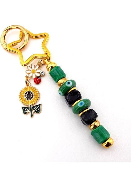 Yeşil Murano Cam Nazar Boncuklu Çanta Süsü Ay Çiçeği Charm Anahtarlık KY061 fiyatları