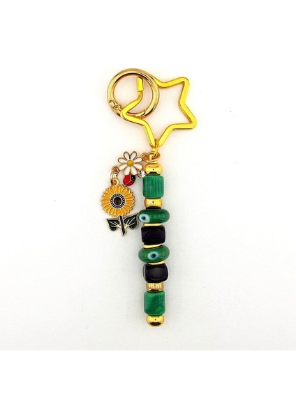 Yeşil Murano Cam Nazar Boncuklu Çanta Süsü Ay Çiçeği Charm Anahtarlık KY061 modelleri