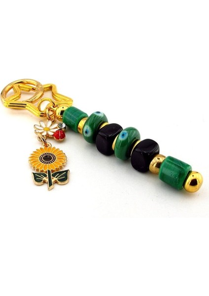 Yeşil Murano Cam Nazar Boncuklu Çanta Süsü Ay Çiçeği Charm Anahtarlık KY061 fırsatları