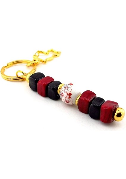 Bordo Siyah Orjinal Murano Cam Boncuklu Çanta Süsü Kedi Charm Anahtarlık KY068 fırsatları