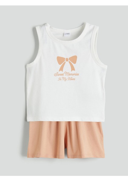 Yeni Sezon Bisiklet Yaka Fiyonk Baskılı Kız Çocuk Şortlu Pijama Takım