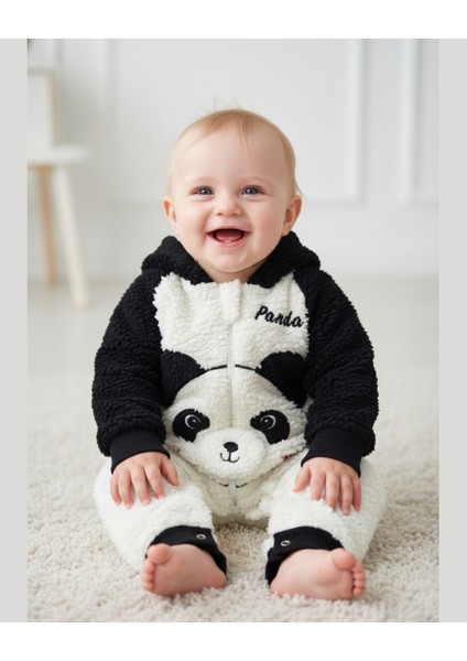 Peluş Panda Bebek Tulumu - Kapüşonlu, Fermuarlı, Alttan Çıtçıtlı Pamuklu 0-12 Ay fiyatları