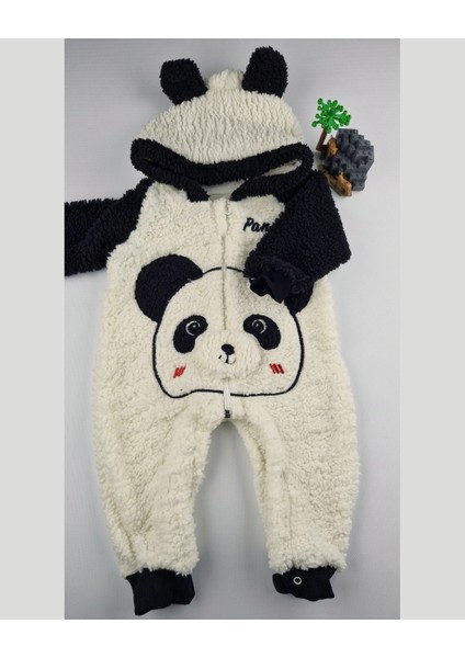 Peluş Panda Bebek Tulumu - Kapüşonlu, Fermuarlı, Alttan Çıtçıtlı Pamuklu 0-12 Ay fırsatları