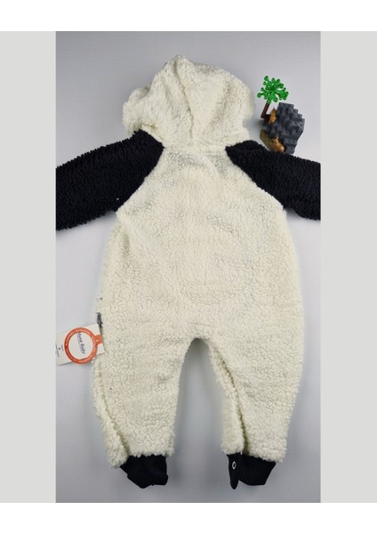 Peluş Panda Bebek Tulumu - Kapüşonlu, Fermuarlı, Alttan Çıtçıtlı Pamuklu 0-12 Ay
