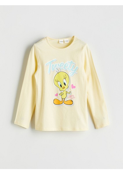 Yeni Sezon Bisiklet Yaka Tweety Baskılı Kız Çocuk Pijama Takımı fiyatları