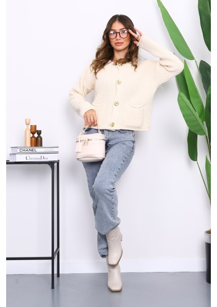 Krem Selanik Örgülü Kısa Triko Hırka fiyatları