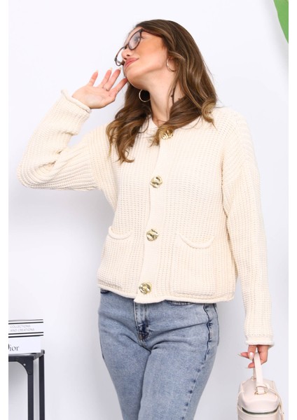 Krem Selanik Örgülü Kısa Triko Hırka fırsatları
