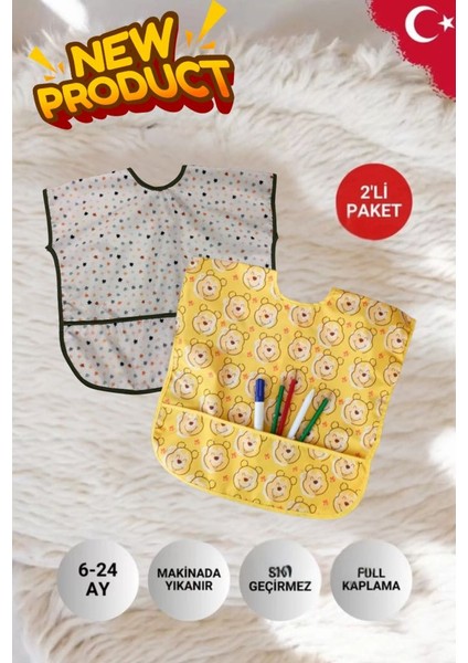 2'li Kolsuz Sıvı Geçirmez Mama ve Aktivite Önlüğü | 6-24 Ay | Colour-Bear