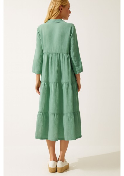 Kadın Mint Yeşili Müslin Pamuklu Gömlek Elbise RY2060 modelleri