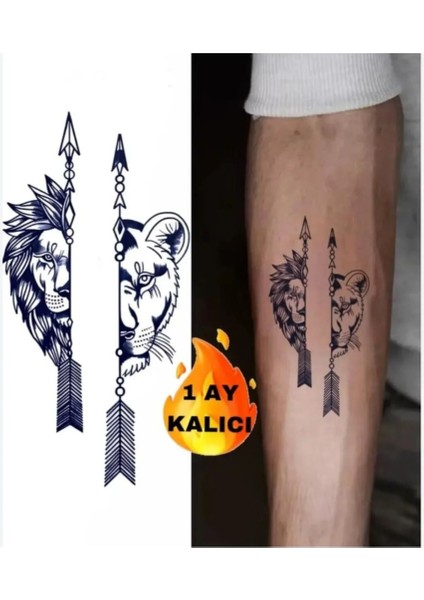 1 Aylık Gerçekci Aslan Çift Dövme Geçici Tattoo modelleri