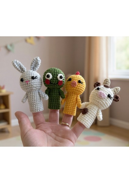 El Örgüsü Hayvan Temalı Parmak Kukla Seti (4’lü) – Tavşan, Kurbağa, Civciv ve Inek fırsatları