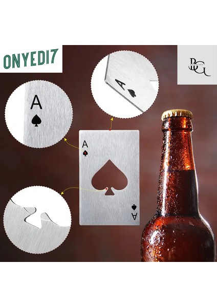 Gümüş Kart Şeklinde Metal Şişe Açacağı – Taşınabilir, Dayanıklı & Şık Tasarım - Maça As Kartı Açacak fiyatları