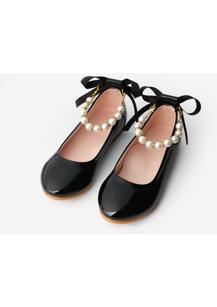 Siyah Fiyonklu Kız Çocuk Ayakkabı İnci Detaylı Düz Tabanlı indirimleri