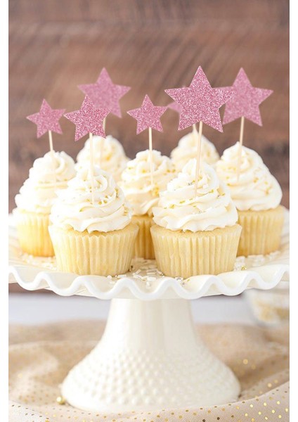 Pembe Happy Birthday Yıldız Pasta Süsü