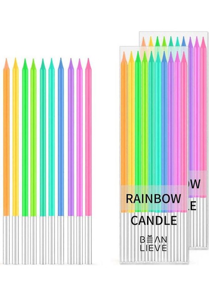Çok Renkli Gökkuşağı Renklerinde 10'lu Çubuk Mum