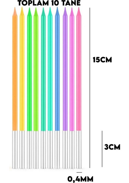 Çok Renkli Gökkuşağı Renklerinde 10'lu Çubuk Mum