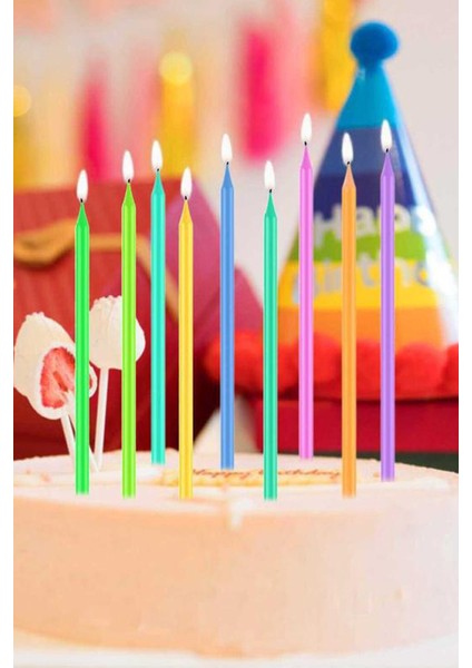 Çok Renkli Gökkuşağı Renklerinde 10'lu Çubuk Mum