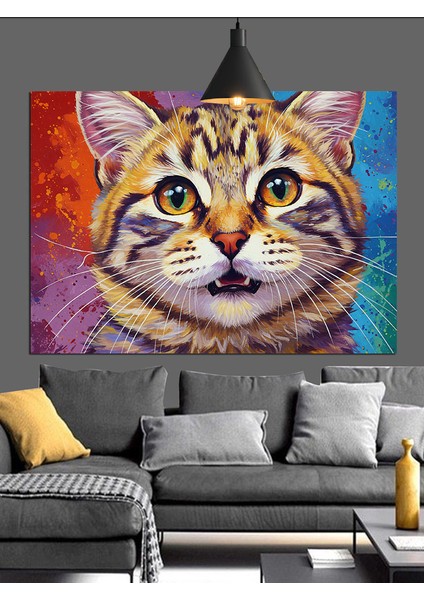 Yeşil Gözlü Sevimli Kedi Portresi Dekoratif Kanvas - Mdf Ahşap Tablo