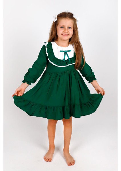 Yeşil Vintage Kız Çocuk Elbise - Silvia