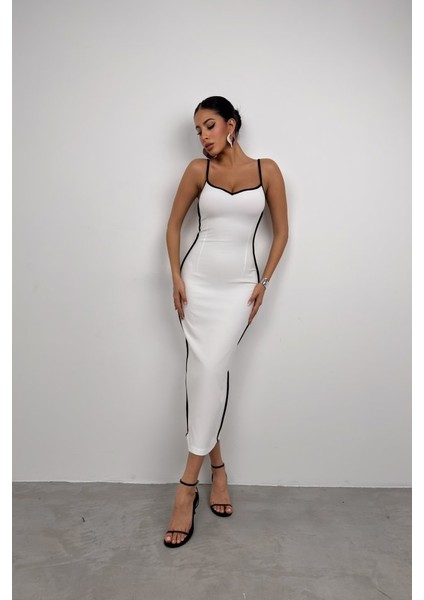 Biye Detay Askılı Kalp Yaka Elbise