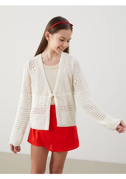 Yeni Sezon V Yaka Ajurlu Kız Çocuk Triko Hırka