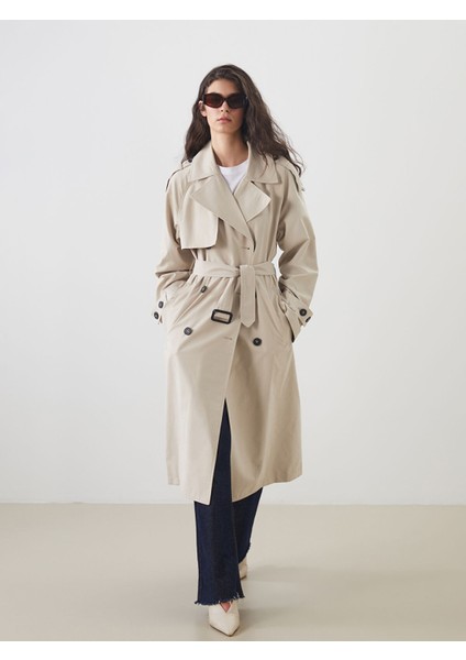 Yeni Sezon Kruvaze Yaka Oversize Kadın Trençkot
