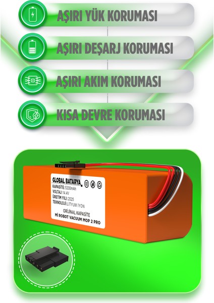 Xiaomi Mi Robot Vacuum Mop 2 Pro Uyumlu Robot Süpürge Bataryası 14.4V 5200MAH Li-Ion Pil (Orijinal Kapasite) fiyatları