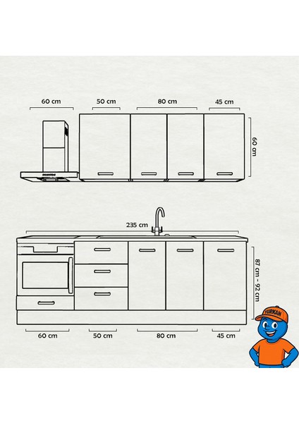 235 cm Mutfak Dolabı Mdf Kapak Tezgah Dahil YRKN235 102 fiyatları
