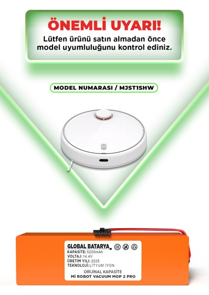 Xiaomi Mi Robot Vacuum Mop 2 Pro Uyumlu Robot Süpürge Bataryası 14.4V 5200MAH Li-Ion Pil (Orijinal Kapasite) indirimleri