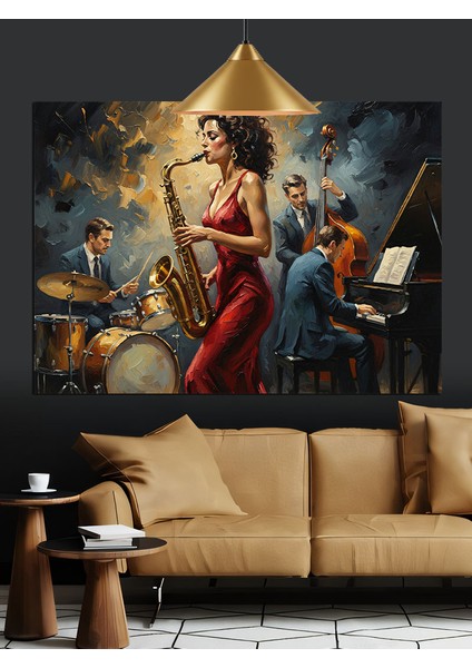 Caz Grubu Canlı Müzik Performansı Dekoratif Kanvas - Mdf Ahşap Tablo