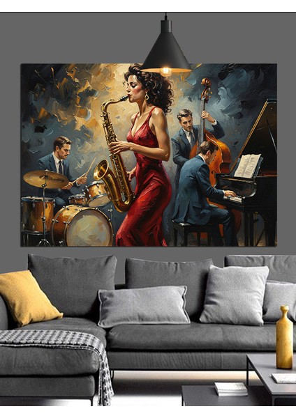 Caz Grubu Canlı Müzik Performansı Dekoratif Kanvas - Mdf Ahşap Tablo fiyatları