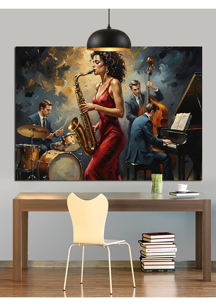 Caz Grubu Canlı Müzik Performansı Dekoratif Kanvas - Mdf Ahşap Tablo fırsatları