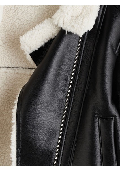 Yeni Sezon Pelüş Yaka Deri Görünümlü Kız Çocuk Mont fiyatları