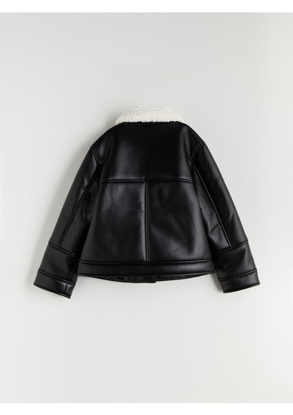 Yeni Sezon Pelüş Yaka Deri Görünümlü Kız Çocuk Mont fırsatları