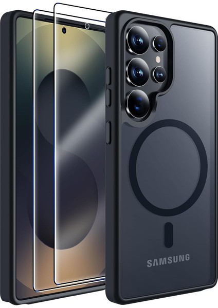 Samsung Galaxy S25 Ultra Uyumlu Ekran Koruyucu Kılıf Magsafe Sarj Desteği Kamera Çıkıntılı Mat Kapak