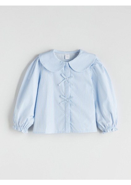 Yeni Sezon Bebe Yaka Fiyonk Detaylı Kız Çocuk Gömlek