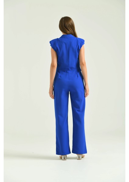 Kadın Tulum Elbise Ceket Yaka Kumaş Tulum Elbise Saks - T106 fiyatları