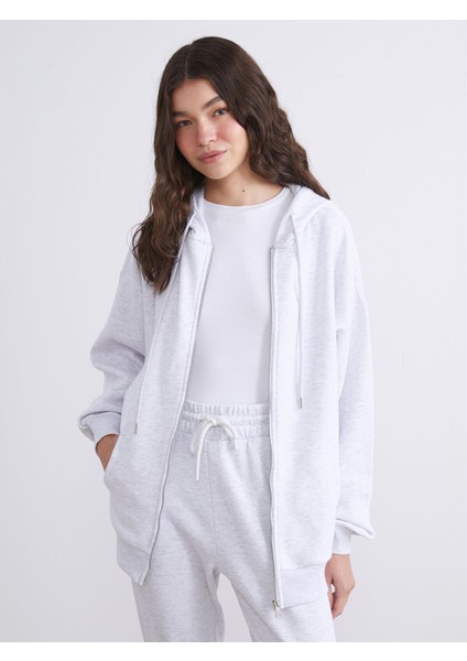 Yeni Sezon Kapüşonlu Oversize Kadın Kalın Fermuarlı Sweatshirt