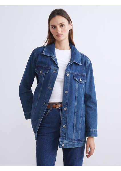 Yeni Sezon Gömlek Yaka Oversize Kadın Jean Ceket