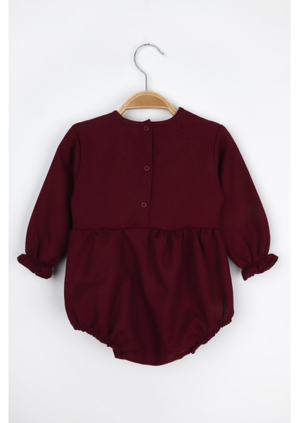 Bordo Dantel Detaylı Kız Bebek Tulum - Aida