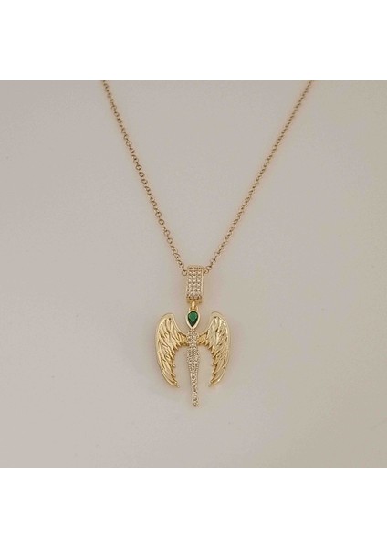 Pirinç Gold Zirkon Taşlı Melek Kolye fiyatları