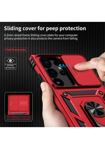 Samsung Galaxy S23 Ultra Uyumlu Ekran Koruyucu Kılıf Sürgülü Yüzüklü Standlı Darbe Emici Tank Kapak modelleri