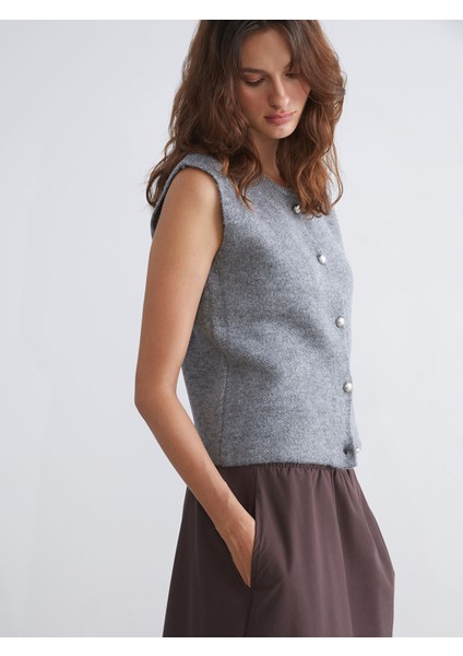 Yeni Sezon Bisiklet Yaka Kadın Triko Yelek