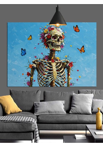 Kelebekli Iskelet Figürü Çizimi Dekoratif Kanvas - Mdf Ahşap Tablo modelleri