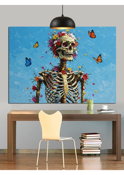Kelebekli Iskelet Figürü Çizimi Dekoratif Kanvas - Mdf Ahşap Tablo indirimleri