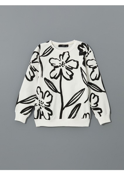 Yeni Sezon Bisiklet Yaka Çiçekli Kız Çocuk Sweatshirt