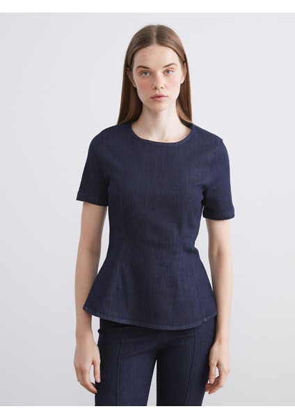 Yeni Sezon Bisiklet Yaka Peplum Jean Bluz